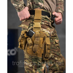 Набедренная тактическая кабура для пистолета Tactic универсальная кобура на пояс с карманом под магазин койот