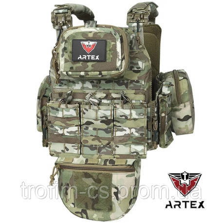 Плитоноска мультикам Artex с напашником системой быстрого сброса и 7 подсумками